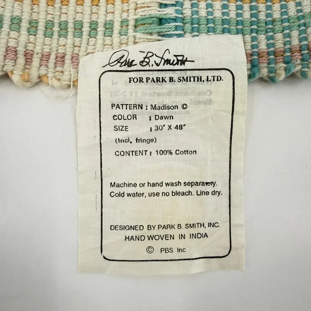Vtg Park B Smith Handwoven Cotton Accent Rug 30 x 48 Pastel Madison Dawn Fringe